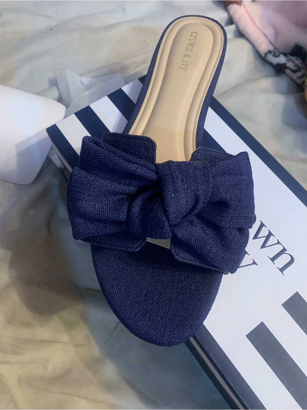 crown & ivy Navy Bow Knot Slide Sandal - Women's New 10 M.
